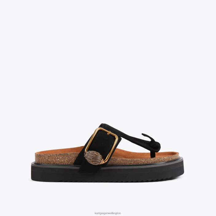 Kurt Geiger NZ - Kurt Geiger Black London Eagle Buckle T-Bar Slides PZ2X441