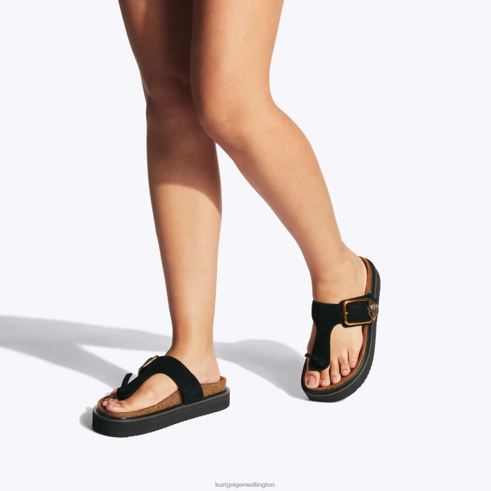 Kurt Geiger NZ - Kurt Geiger Black London Eagle Buckle T-Bar Slides PZ2X441