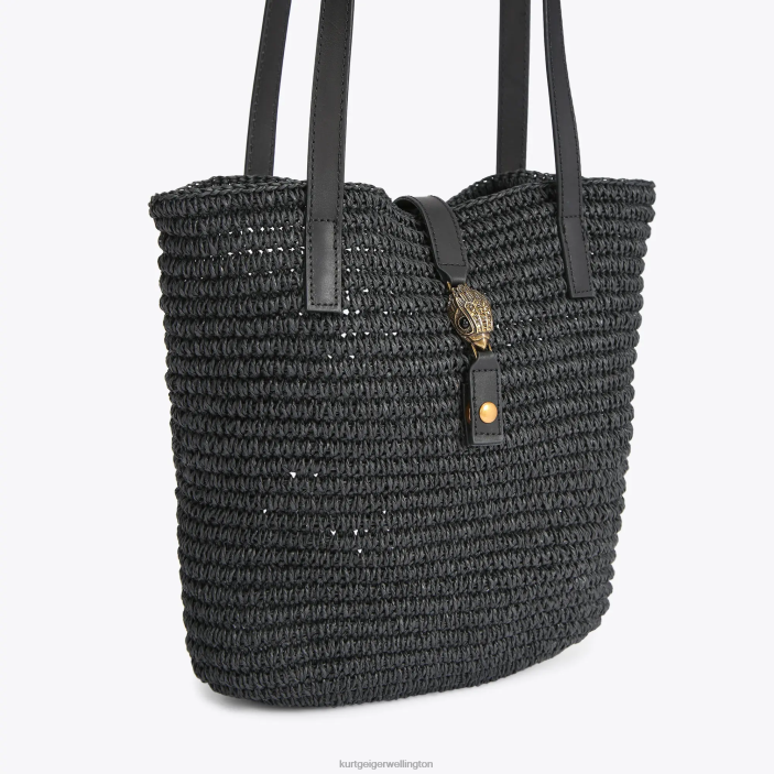 Kurt Geiger NZ - Kurt Geiger Black London Hampton Raffia Tote PZ2X463