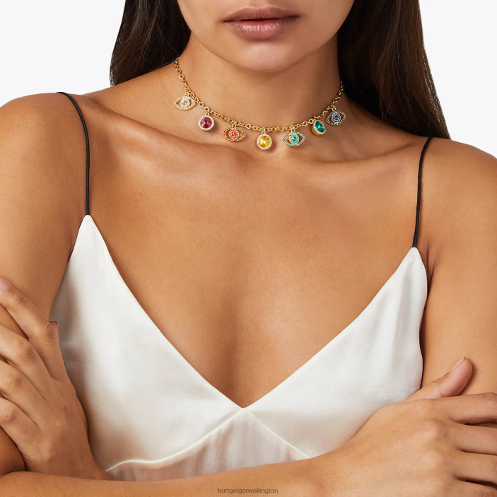 Kurt Geiger NZ - Kurt Geiger Gold London Evil Eye Crystal Necklace PZ2X589