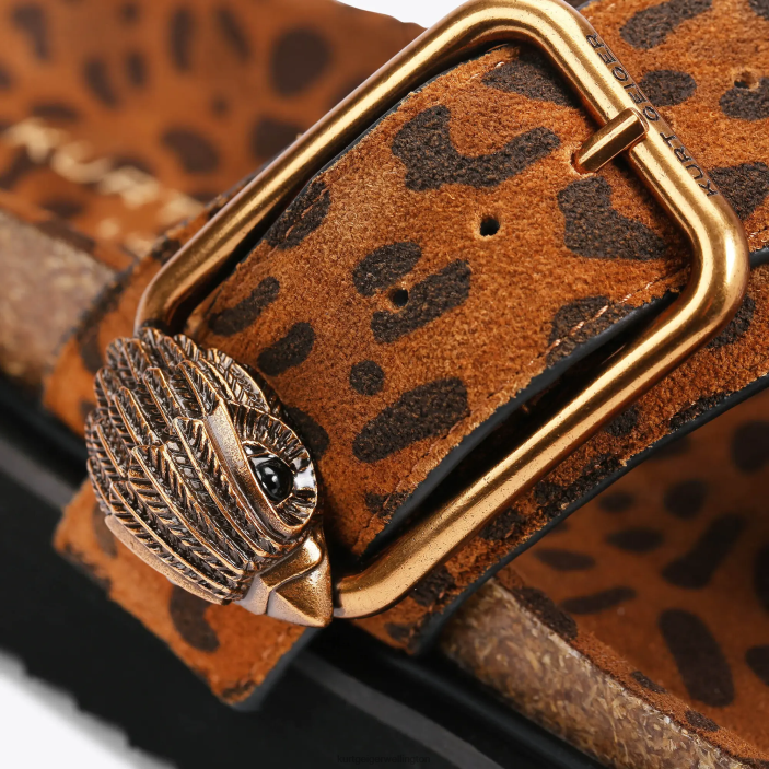 Kurt Geiger NZ - Kurt Geiger Mid Brown London Eagle Buckle T-Bar Slides PZ2X442