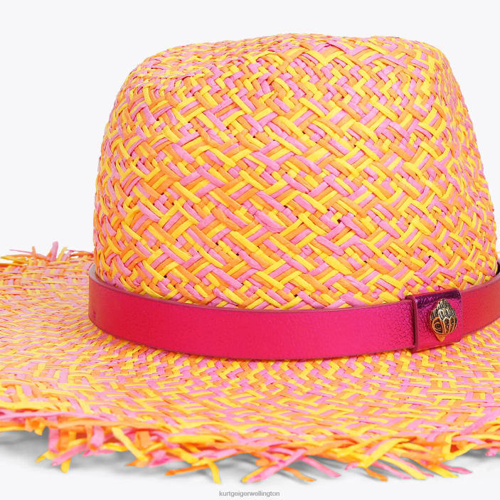 Kurt Geiger NZ - Kurt Geiger Pink Combination London Straw Fringed Fedora Hat PZ2X474