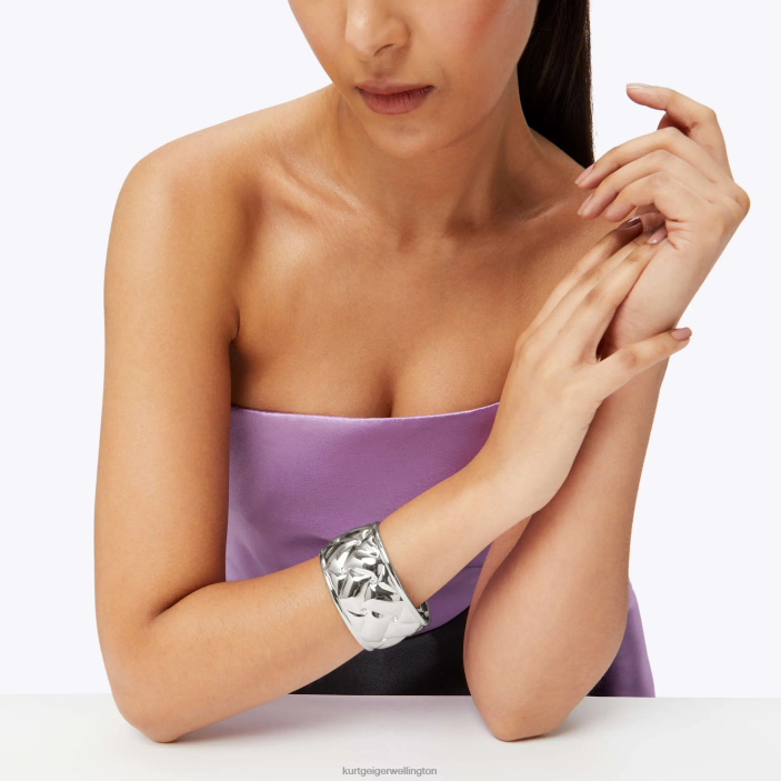 Kurt Geiger NZ - Kurt Geiger Silver London Metal Quilted Xl Bracelet PZ2X544