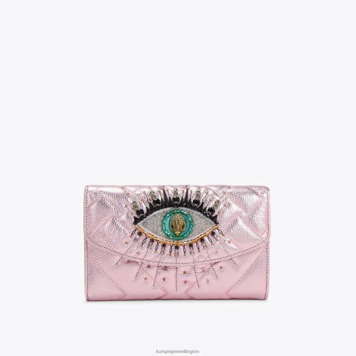Kurt Geiger Wallet - Kurt Geiger Pale Pink London Kensington Chain Wallet Eye PZ2X110