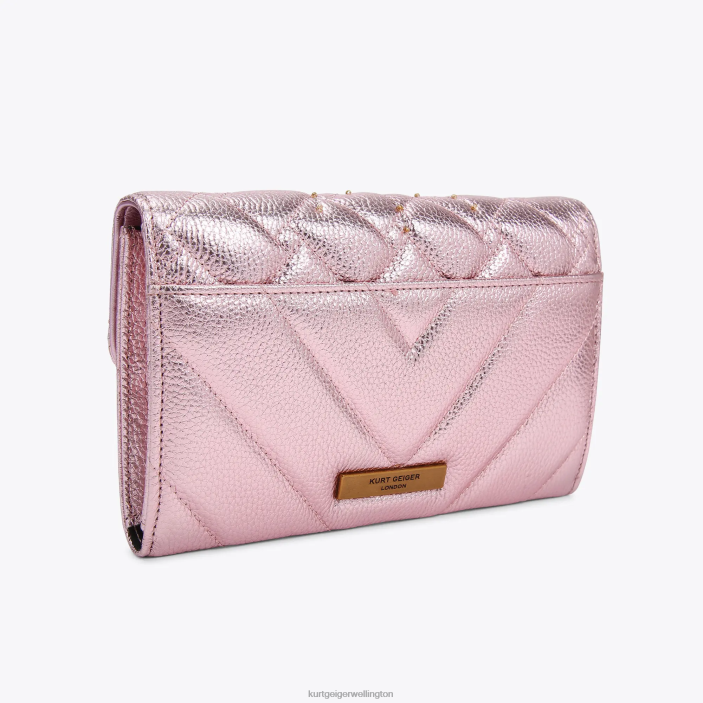 Kurt Geiger Wallet - Kurt Geiger Pale Pink London Kensington Chain Wallet Eye PZ2X110