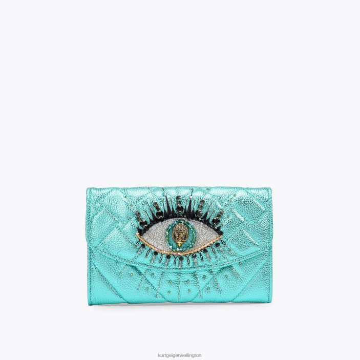 Kurt Geiger Wallet - Kurt Geiger Teal London Kensington Chain Wallet Eye PZ2X111