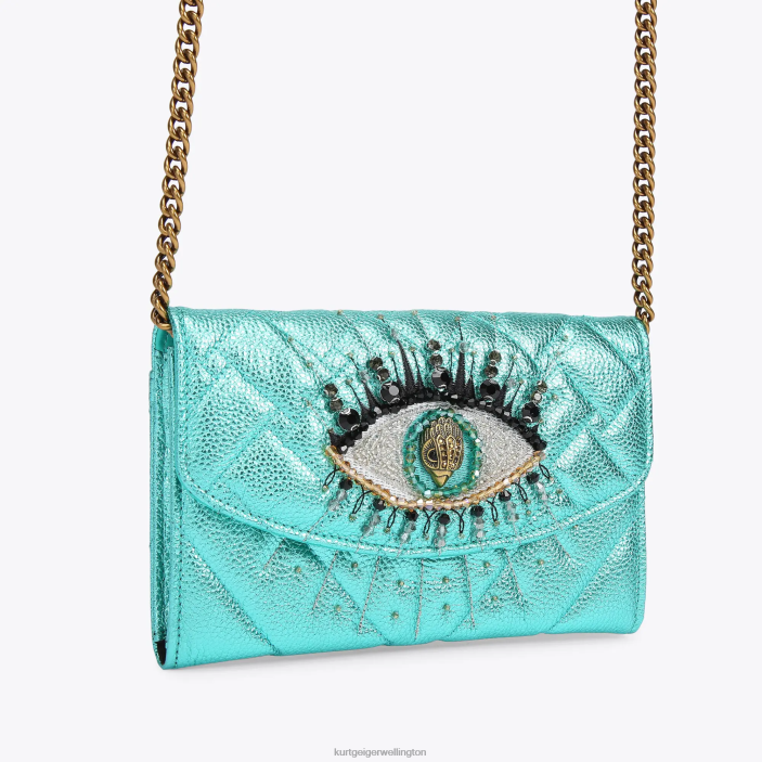 Kurt Geiger Wallet - Kurt Geiger Teal London Kensington Chain Wallet Eye PZ2X111