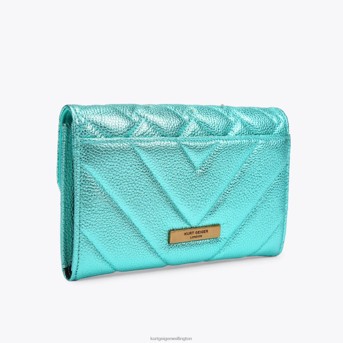 Kurt Geiger Wallet - Kurt Geiger Teal London Kensington Chain Wallet Eye PZ2X111